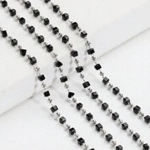1m 1pc Stainless Steel Black Crystal-Like Square Bead Chain & 0.25cm Square Plastic Beads Chain For Jewelry Making Such As Necklace, Bracelet, Earring, Body Chain, Diy Personalized Fashion Accessories Suitable For Women - Black - View 5