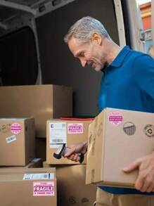 100入組脆弱運輸標籤貼紙：郵寄信封、紙箱、棧板不要折疊或掉落,易撕裂強黏性 - 彩色 - 查看 3