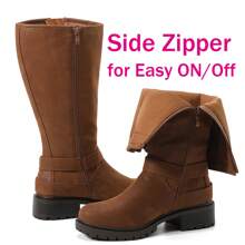 Women'S Extra Wide Calf Boots, Wide Width Chunky Heel Mid Calf Boots For Women. - màu nâu - Xem 5