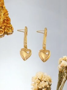 2pcs Heart Shaped Brooch Dangle Earrings - Yellow Gold - View 6