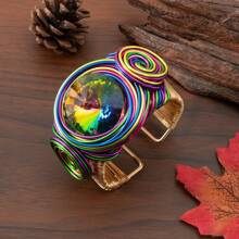 New Arrival Exaggerated Pure Handmade Chain Creative Aluminum Wire Colorful Braided & Rhinestone Studded Fashionable Vacation Style Colorful Bracelet African & Bohemian Style Bridal Jewelry Colorful Opened Bangle - Colorful - View 1