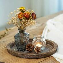 1PC Rustieke Houten Dienblad Kaarsenhouder Kleine Decoratieve Plaat Pilaar Kaarsen Dienblad Voor Boerderij Koffie Aanrecht Organizer Woondecoratie Beste Geschenken Verjaardagsborden Keuken Keuken Decor Dienbladen Fruit Dienblad Dienblad Decor