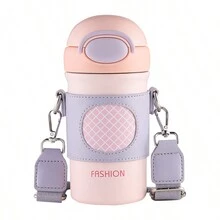 時尚擊樂保溫保冷杯,配可攜式斜挎帶,帶有彈出式蓋子和吸管,大容量女性戶外使用 - 粉色 - 查看 3