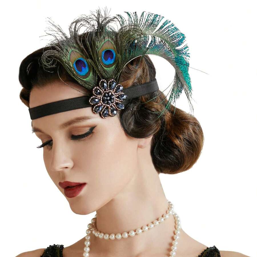1920's Flapper Great Gatsby Headband - Black - View 1