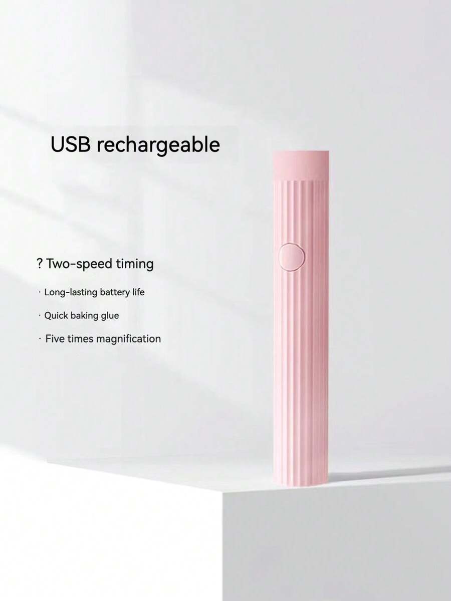 1pc Mini Usb Rechargeable Nail Lamp For Home Use, Quick Dry Uv/Led Gel Polish And Nail Art - Pink - View 1