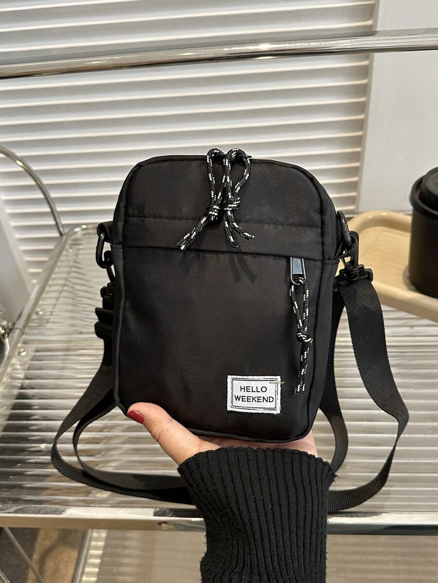 Women's Simple Mini Solid Color Canvas Crossbody Bag - Black - View 1