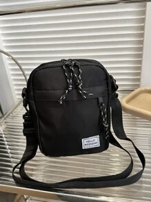 Women's Simple Mini Solid Color Canvas Crossbody Bag - Black - View 7