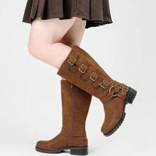 Women'S Extra Wide Calf Boots, Wide Width Chunky Heel Mid Calf Boots For Women. - màu nâu - Xem 8