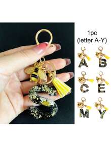 1pc A-Y Initial Keychain, Cute Daisy & Bee Resin Keyring, Suitable For Hanging On Bags, Backpacks, Cars, Great Gift For Women And Girls, Also For Valentine's Day - Multicolor - View 1