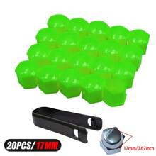 20入組輪胎螺帽帽蓋,17mm/19mm/21mm螺帽套,六角形輪螺母套,內六角塑料輪螺栓,汽車輪安全帽外觀保護帶有移除工具 - 綠色 - 查看 14