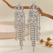 1副透明玻璃珠寶串耳針,鑲有閃亮的鑽石,女士銀色款式 - 銀色 - 查看 4