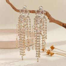 1副透明玻璃珠寶串耳針,鑲有閃亮的鑽石,女士銀色款式 - 銀色 - 查看 5