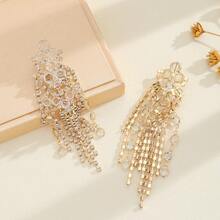 1副透明玻璃珠寶串耳針,鑲有閃亮的鑽石,女士銀色款式 - 銀色 - 查看 3