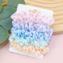 1set/5pcs Girls' Spring Pastel Color Mixed Flower Printed Mesh Material Hair Tie, For Daily Use - Multicolor - View 8