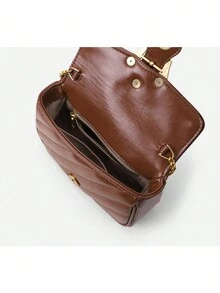 一款彩色钻石图案刺绣链条单肩斜跨迷你方包，2024春夏新品，时尚轻便，单肩包，独特的设计和材质 - 棕色 - 查看 11