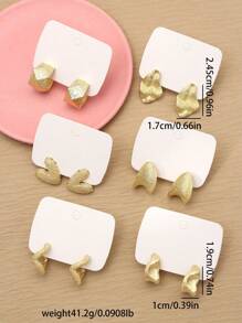 6 对/套时尚哑光金属心形和不对称形状耳环套装可作为女士/女孩派对的礼物