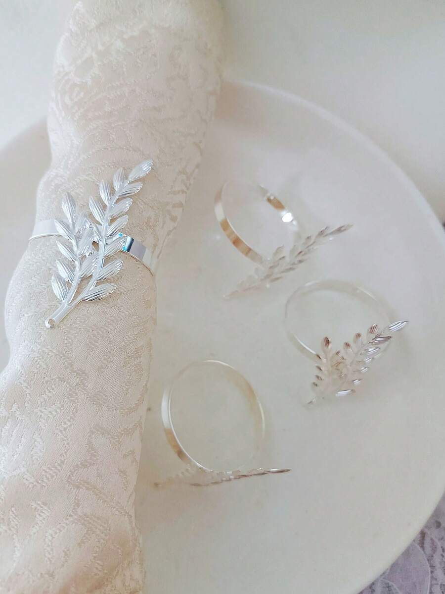 4pcs Table Decor Gold Tassel Napkin Rings - Silver - View 1