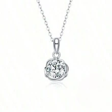 梅花吊墜,日韓極簡風格,鎖骨鏈,碳高氧化鉭1ct莫桑石項鍊,925純銀女士配飾 - 杏色 - 查看 1