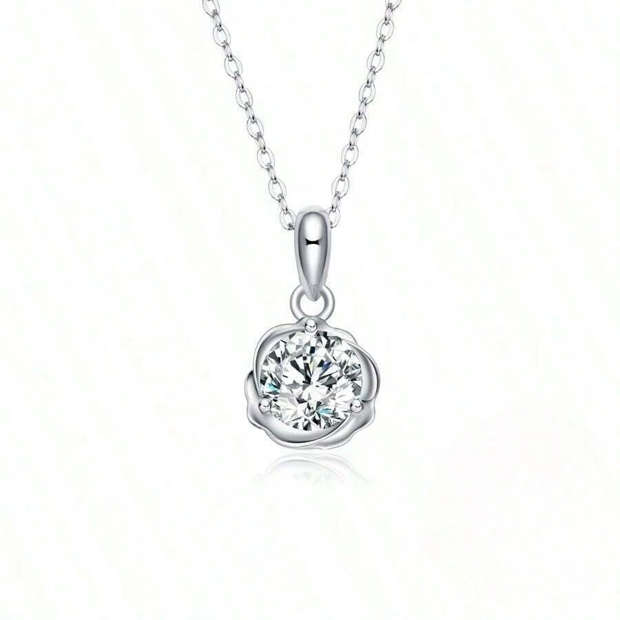 梅花吊墜,日韓極簡風格,鎖骨鏈,碳高氧化鉭1ct莫桑石項鍊,925純銀女士配飾 - 杏色 - 查看 1