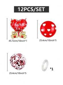 12pcs Heart Shaped Teddy Bear Aluminum Foil Balloon With Confetti, Suitable For Birthday, Wedding, Festival Party Decoration - Multicolor - View 4