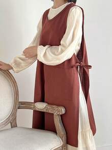1pc Unisex Waterproof Vest-Style Apron With Double-Sided Ties For Cooking, Housework, Gardening - Burgundy - View 6