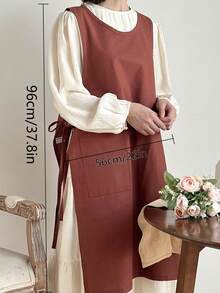 1pc Unisex Waterproof Vest-Style Apron With Double-Sided Ties For Cooking, Housework, Gardening - Burgundy - View 2