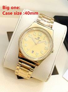 Pablo Raez 1 对优雅情侣手表，18k 金色不锈钢表壳，IPG 技术重型表带，奢华数字刻度，蝴蝶扣，防水，自动日历石英表，适合送礼、日常生活、工作，适合情侣、朋友、家人的高端礼物 - 金色 - 查看 13