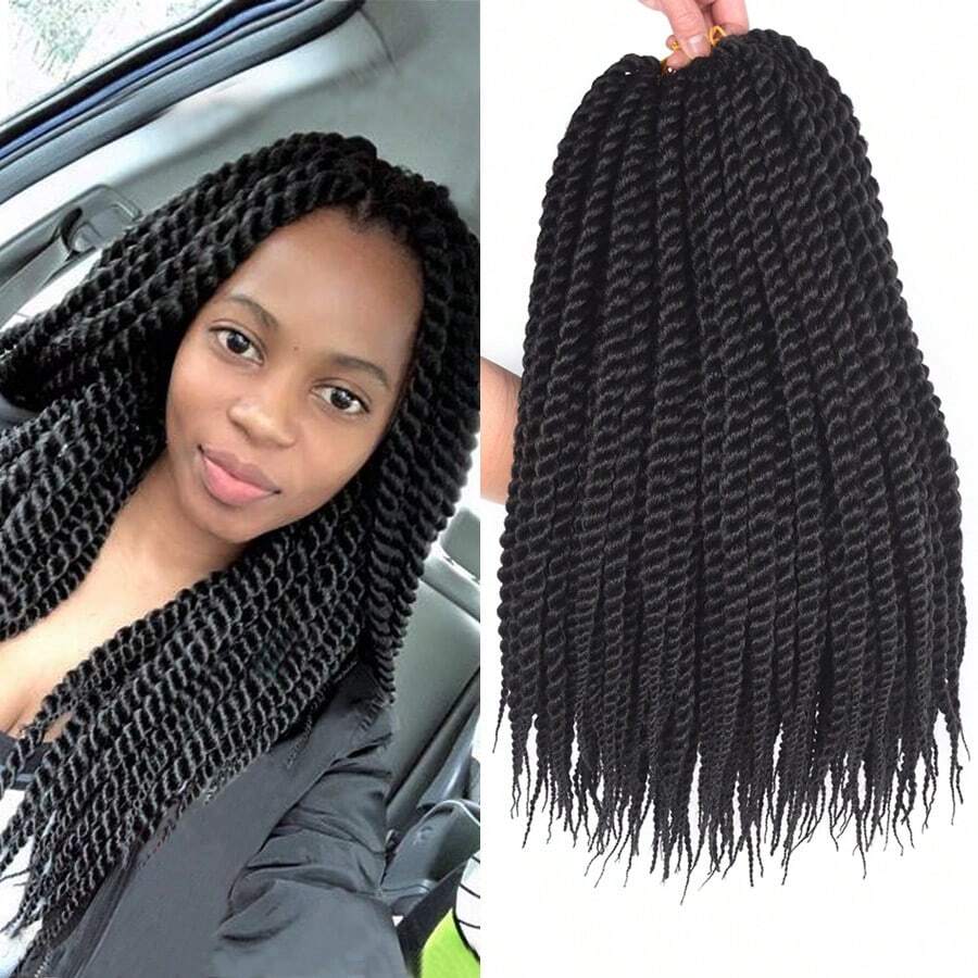Crochet Braids 18Inch Havana Twist Braids 12Roots Thick Braided Synthetic Fiber Hair For Braids African Braiding Hair Extensioins Black Color