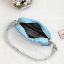 Pu流蘇斜背包皮質信使袋女性實心方形時尚肩袋女士手機斜跨包 - 藍色 - 查看 2