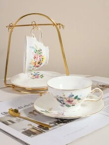 1set High-Grade Ceramic Coffee Cup & Saucer, Unique Design, Suitable For Home, Club, Coffee Shop, Gift Giving - White - View 4