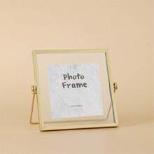 1pc Nordic Style Metal Photo Display Square Mini Picture Frame, 4 Inch Glass Tabletop - Gold - View 8