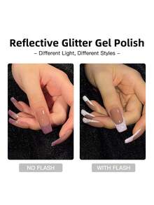 Reflective Glitter Gel Nail Polish Set Of 6 Colors Including Red, Silver, Blue,Pink,Glitter Gel Polish Kit UV LED Soak Off Sparkly Home DIY Manicure Nail Salon Shiny Varnish - Multicolor - View 6