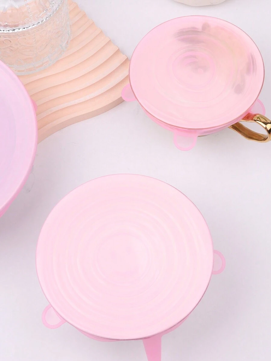 6入組矽膠保鮮蓋,碗專用密封蓋,食品用塑膠包裝膜,多功能使用 - 粉色 - 查看 1