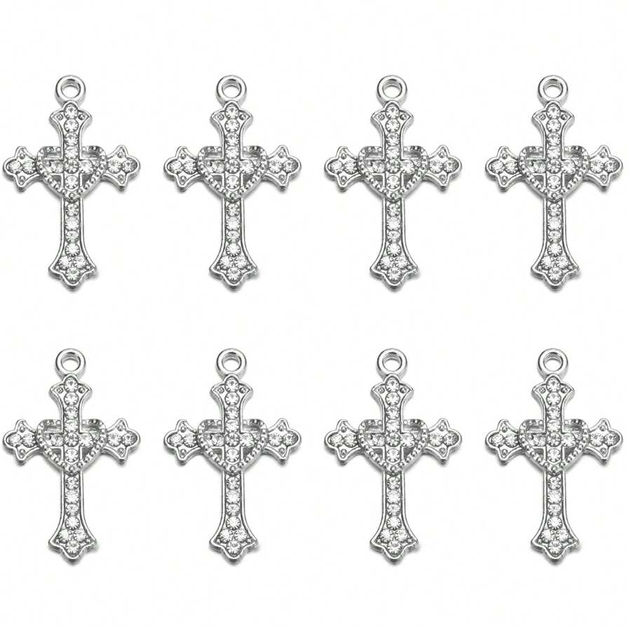 10 Pcs Rhinestones Alloy Cross  Virgin Our Lady Of Guadalupe Mary  Beads Charms For DIY Necklace Bracelet Making