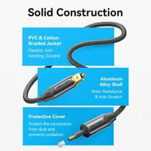 VENTION 3.5mm 数字光纤音频线 Toslink 至 Mini Toslink 光纤音频线 Toslink SPDIF 同轴电缆适用于放大器蓝光 360 PS4 条形音箱光纤电缆 - 黑色 - 查看 8