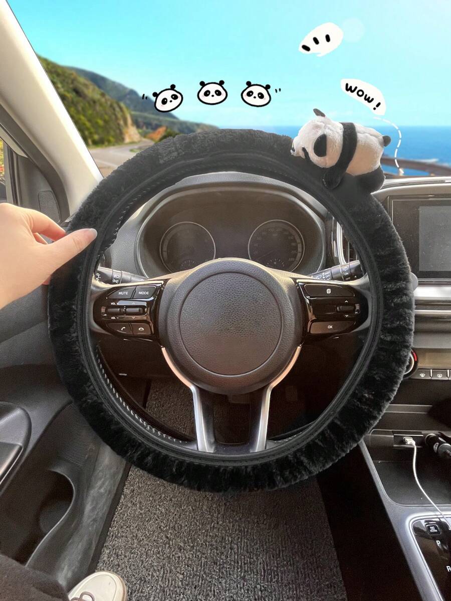 Phim hoạt hình dễ thương Trang trí Nắp vô lăng ô tô - Đen và trắng - Xem 1