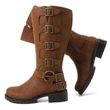 Women'S Extra Wide Calf Boots, Wide Width Chunky Heel Mid Calf Boots For Women. - màu nâu - Xem 2