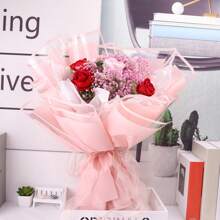 Liziran New Style Simple & Waterproof Floral Bouquet Wrapping Paper With Transparent Opp Glass Paper And 20pcs/Pack - Begonia Red - View 1