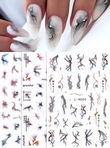 金色閃爍大理石指甲貼紙3入組,彩色漸變綻放花卉圖案黑色閃電條紋線條3d自粘滑塊美甲藝術裝飾 - 彩色 - 查看 2