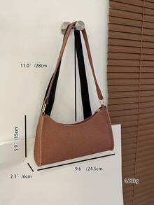 Solid Color Minimalist Light Luxury Hobo Shoulder Bag - Brown - View 2