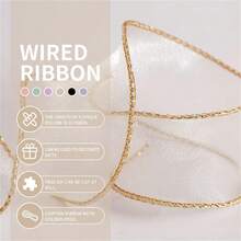 4cm Sheer Wired Organza Ribbons With Golden Edge Fashion Ribbon For DIY Gift Wrapping Wedding Bouquet Christmas Decoration - B Purple - View 2