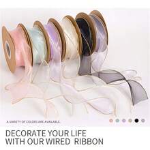 4cm Sheer Wired Organza Ribbons With Golden Edge Fashion Ribbon For DIY Gift Wrapping Wedding Bouquet Christmas Decoration - B Purple - View 5
