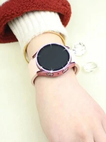 1 PC nữ sáng bóng nạm kim cương giả + Vỏ bảo vệ đồng hồ tích hợp kính cường lực Tương thích với Samsung Watch Galaxy Wathc4 5 6 Series Thích hợp cho 40Mm44Mm Vỏ bảo vệ chống rơi và chống trượt thời trang và tinh tế Màu hồng - Hồng - Xem 1
