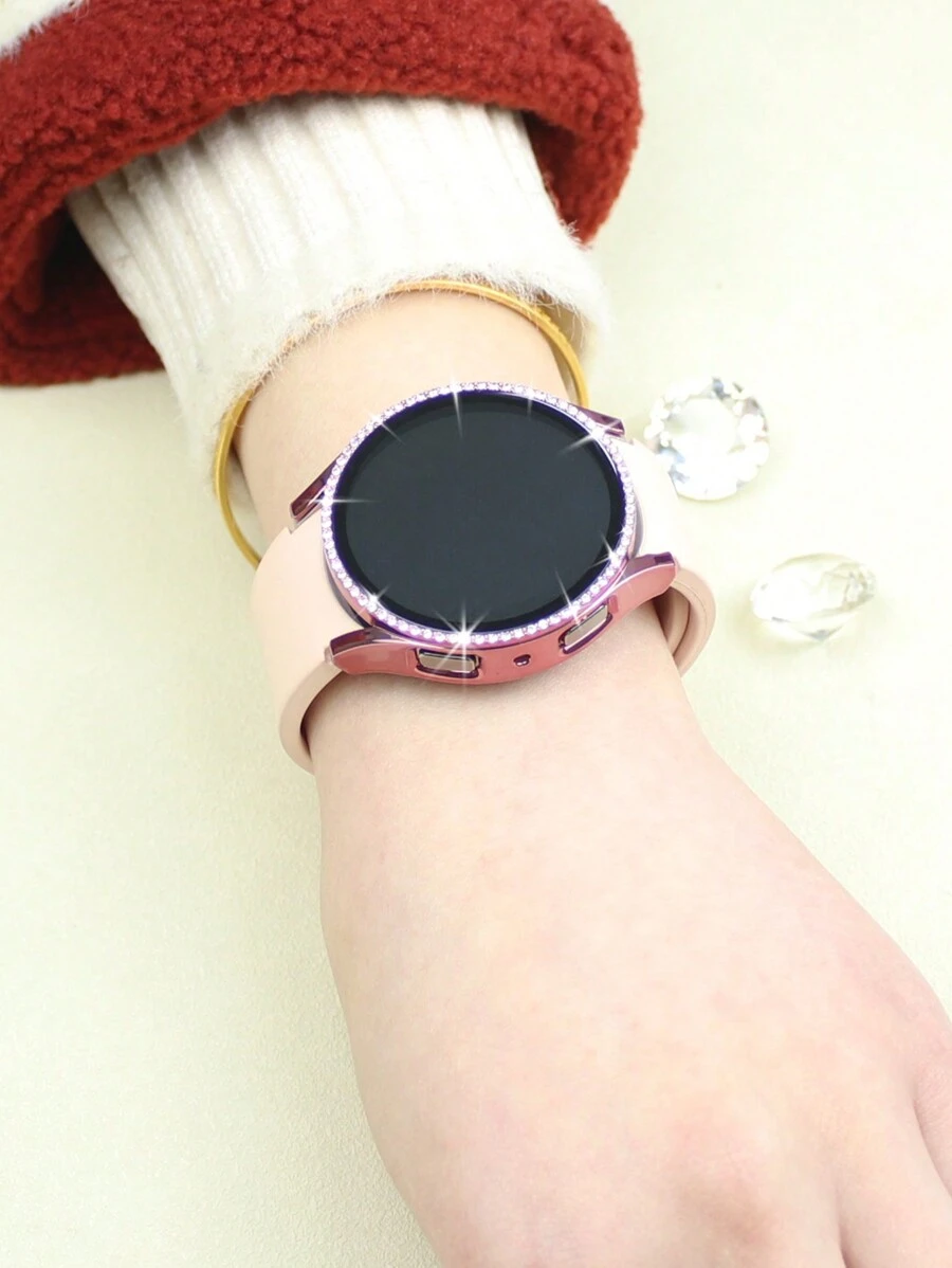 1 PC nữ sáng bóng nạm kim cương giả + Vỏ bảo vệ đồng hồ tích hợp kính cường lực Tương thích với Samsung Watch Galaxy Wathc4 5 6 Series Thích hợp cho 40Mm44Mm Vỏ bảo vệ chống rơi và chống trượt thời trang và tinh tế Màu hồng - Hồng - Xem 1