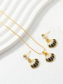 3pcs/Set Exquisite Black Shell Pendant Necklace & Earrings Jewelry Set For Women, Daily Match - Multicolor - View 1