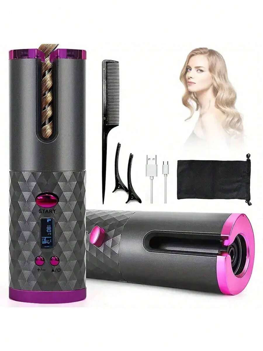 無線捲髮器，適用於長髮，全自動充電式捲髮棒，USB充電，手持式簡易造型工具，適用於家居 - 灰色 - 查看 1