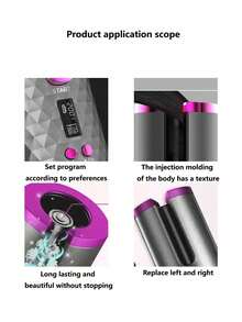 無線捲髮器，適用於長髮，全自動充電式捲髮棒，USB充電，手持式簡易造型工具，適用於家居 - 灰色 - 查看 7