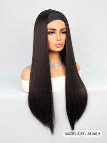 女式頭帶假髮長直 28 吋頭帶假髮優質合成頭帶假髮天然無膠無蕾絲前假髮帶頭帶和假髮帽 - 彩色 - 查看 3