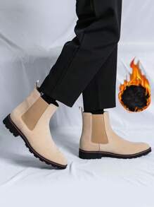 Men's High Top Suede Chelsea Boots With British Style, Motorcycle Boots - Beige - View 3