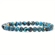 1pc 6/8/10mm Deep Blue Malachite Stone Bracelet, Couple Energy Yoga Bracelet Men Women Jewelry - Blue - View 6